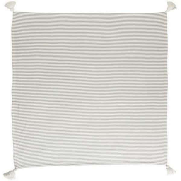 LR Home Nicobar Ivory / Beige Casual Striped Tassel Cotton Throw Blanket