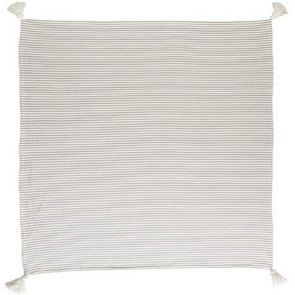 Nicobar Ivory / Beige Casual Striped Tassel All Natural Cotton Throw Blanke