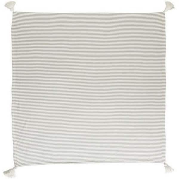 Unbranded Nicobar Ivory / Beige Casual Striped Tassel All Natural Cotton Throw Blanket