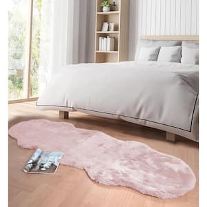 Mmlior Faux Rabbit Fur Pink 2 ft. x 6 ft. Cozy Furry Area Rug Specialty Rug
