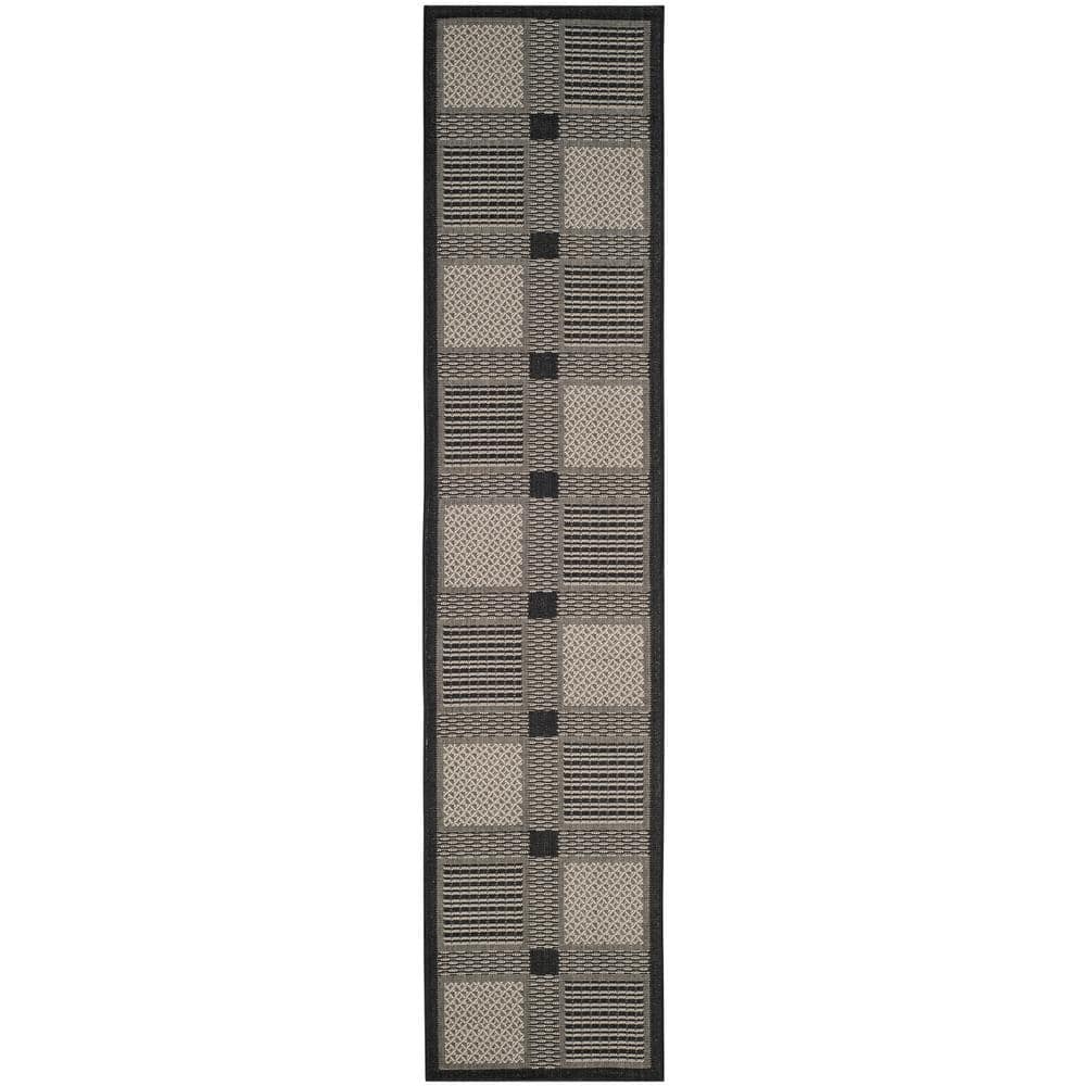 Black and Sand Geometric Outdoor Runner Rug