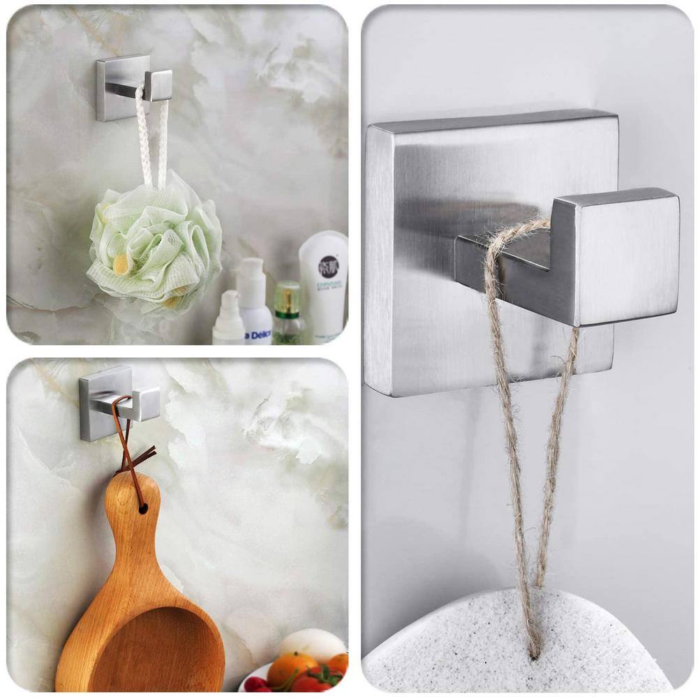 Stainless Steel Brushed Nickel Square J-Hook Towel Hooks, 4-Pack