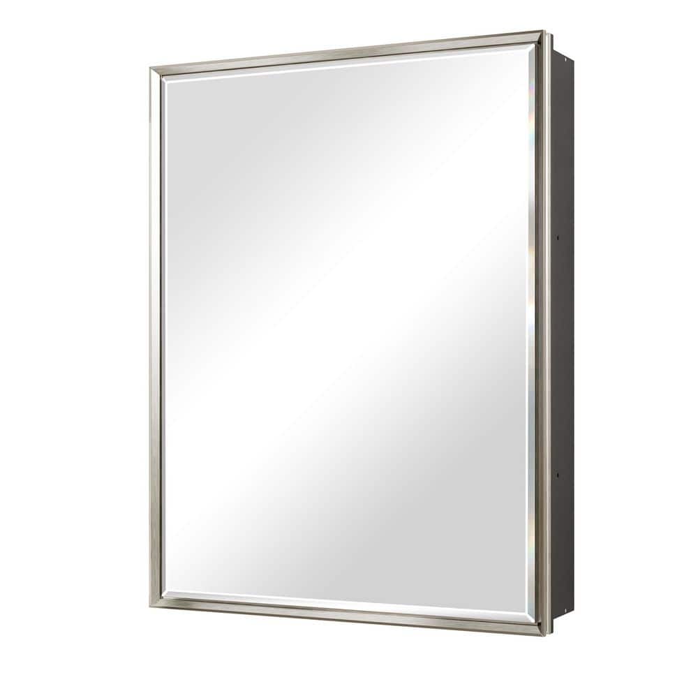 Musey 20 in. W x 26 in. H Brush Nickel Rectangular Aluminum Recessed/Surface Medicine Cabinet with Beveled Edge Mirror price history on PriceWatchPro