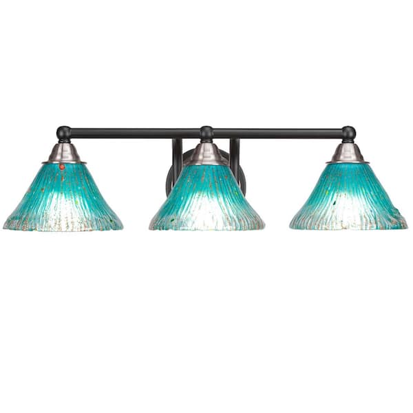 Unbranded Madison 8.5 in. 3-Light Bath Bar, Matte Black and Brushed Nickel, Teal Crystal Glass Vanity Light