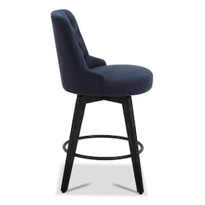 26 in. Haynes Insignia Blue High Back Wood Swivel Counter Stool with Fabric Seat