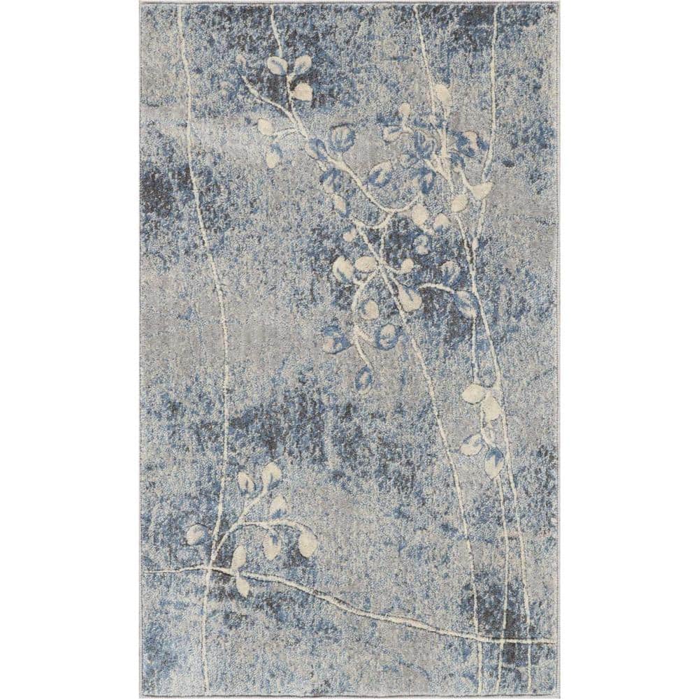 Elegant Traditions Silver & Blue Wool Blend Medium Rug, 30" x 48"
