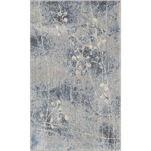 Somerset Silver/Blue doormat 3 ft. x 4 ft. Botanical Contemporary Area Rug