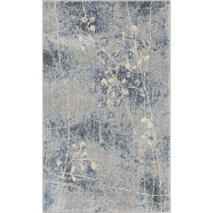 Somerset Silver/Blue Doormat 3 ft. x 4 ft. Botanical Contemporary Area Rug