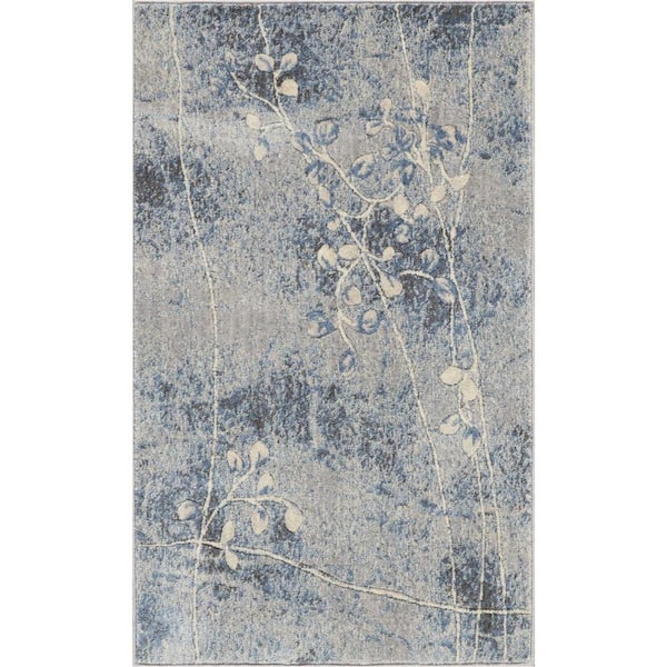 Nourison Home Somerset Silver/Blue 3 ft. x 4 ft. Botanical Contemporary Area Rug
