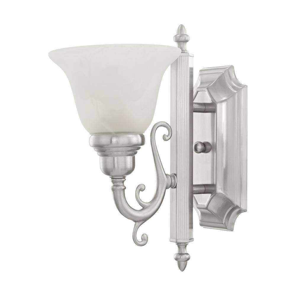 Brushed Nickel Traditional Bathroom Wall Sconce with Alabaster Glass