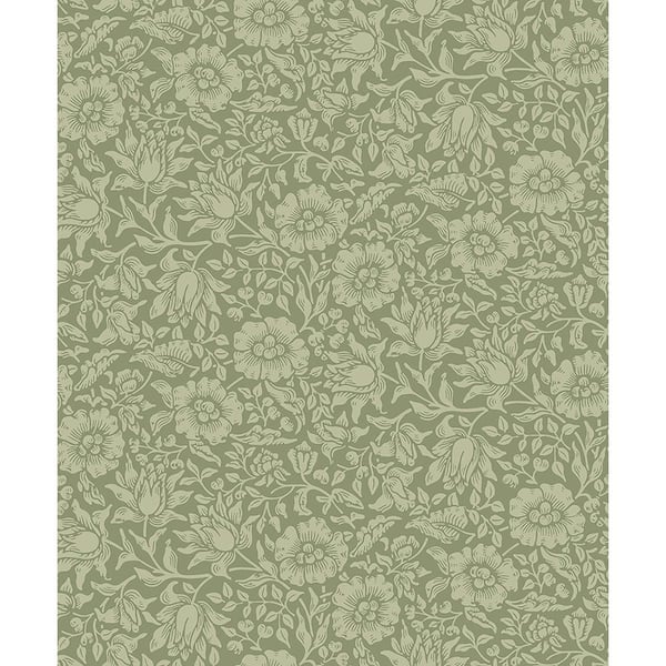 A-Street Prints Green Mallow Floral Vine Non-Pasted Non Woven Wallpaper Sample