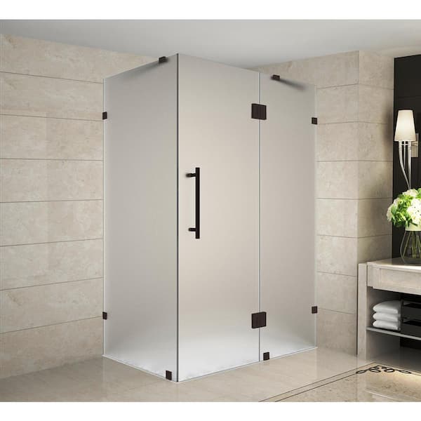 Aston Avalux 38 in. x 34 in. x 72 in. Frameless Corner Hinged Shower Enclosure with Frosted Glass in Bronze