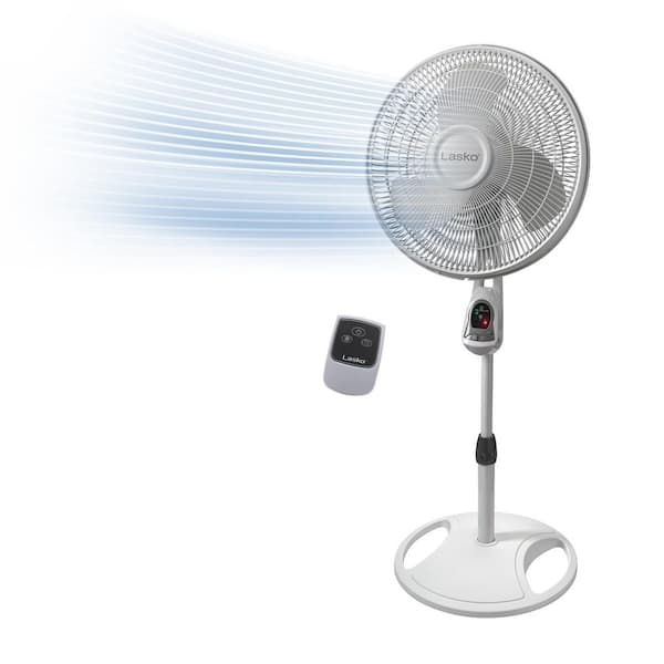16 in. 3 Speed Oscillating Pedestal Fan with Adjustable Height, Remote Control, and Auto Off Timer in White