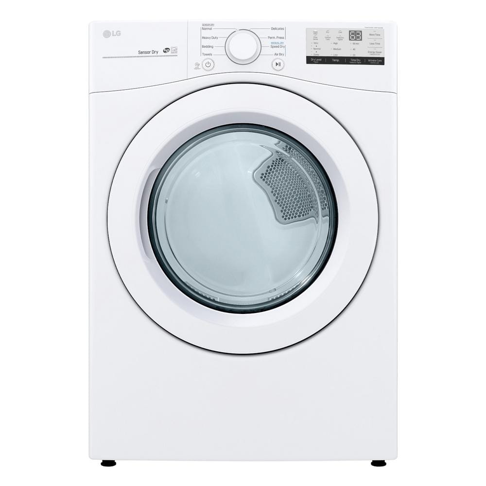 LG 7.4 Cu. Ft. Vented Stackable Electric Dryer in White with Sensor Dry