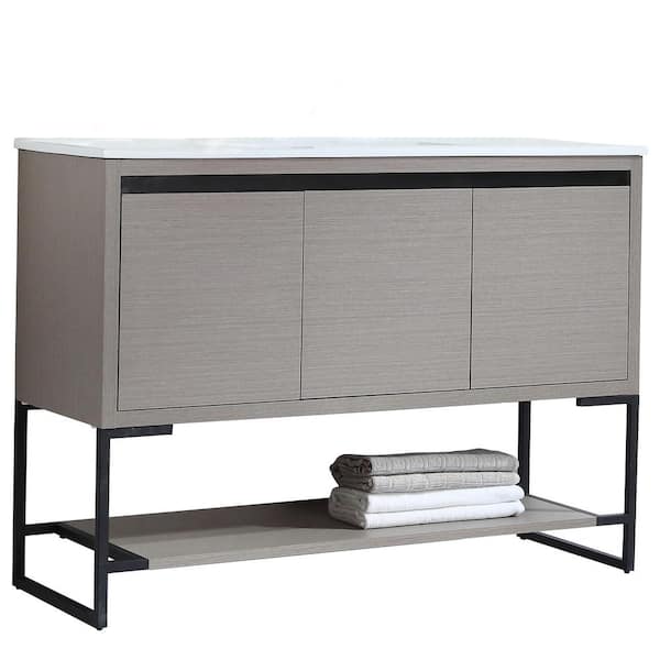 VANITYFUS 47.62 in. W x 35.04 in. H Free-Standing Bath Vanity in Gray with Vanity Top in White with White Basin