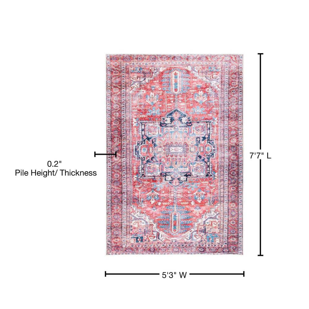 Red and Navy Rectangular Chenille Area Rug