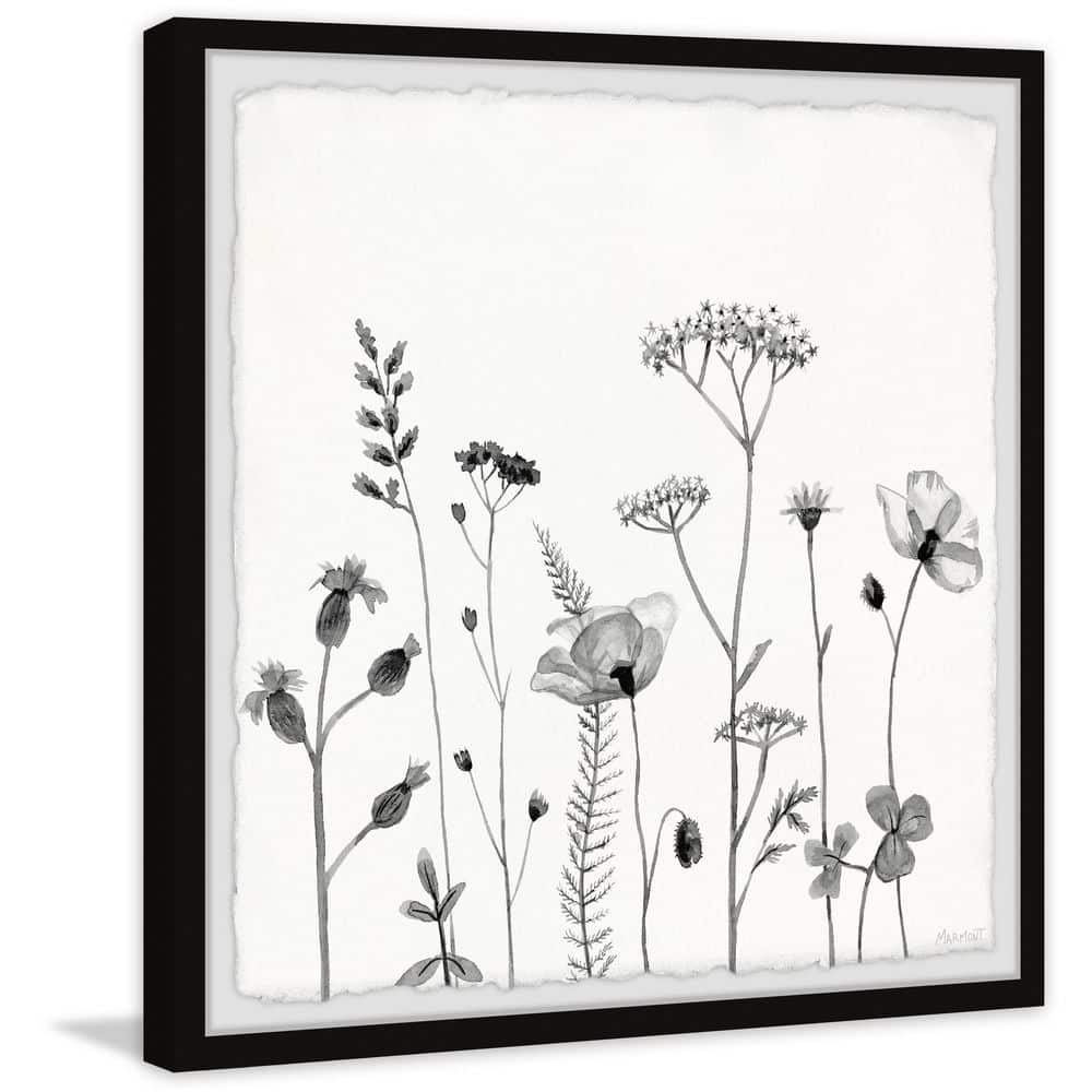 Gray Floral Watercolor Framed Print, 18" x 18"
