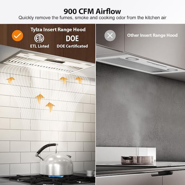 VEVOR Insert Range Hood, 900CFM 4-Speed, 30 Inch Stainless Steel Built-in Kitchen  Vent with Touch & Remote Control LED Lights Baffle Filters, Ducted/Ductless  Convertible, ETL Listed
