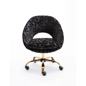 Black Velvet Seat Task Chairs with Sloped Arms