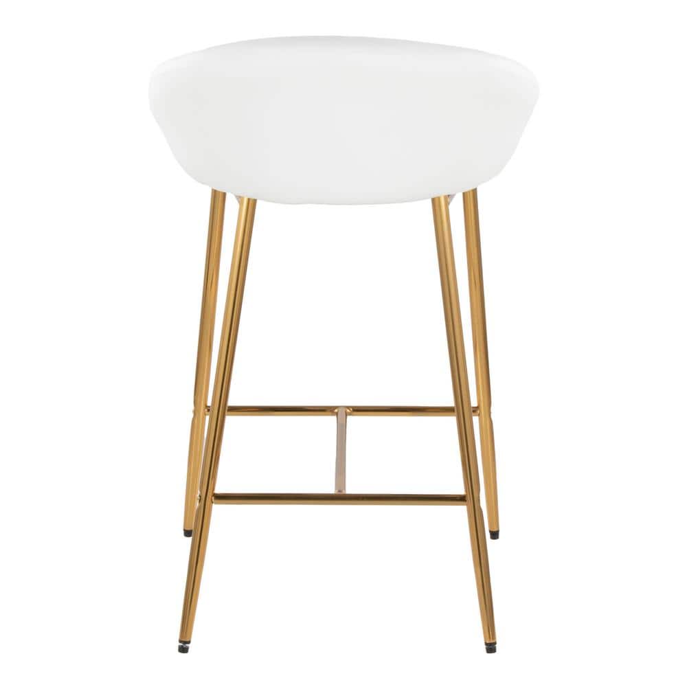 White Faux Leather and Gold Metal Counter Stools, Set of 2