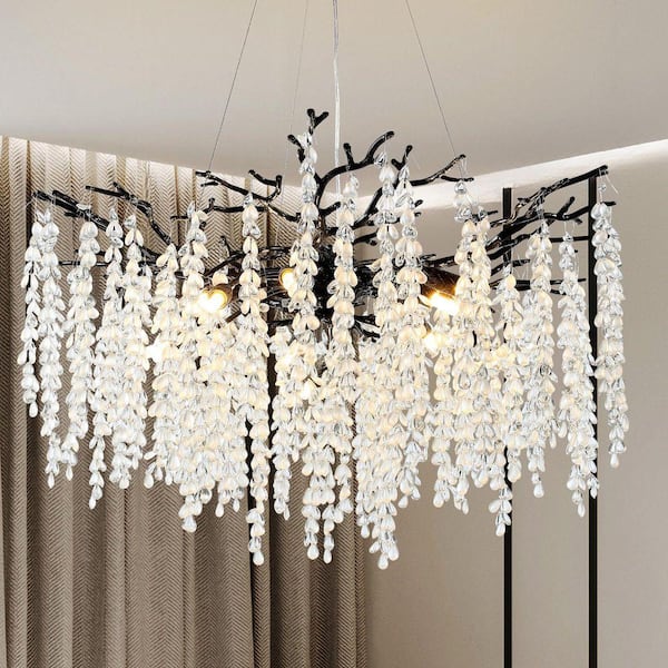 Modern Chandelier 30 in. 10-Lights Luxury Black Chandelier for Dining Room, Foyer, Living Room, Crystal Chandelier