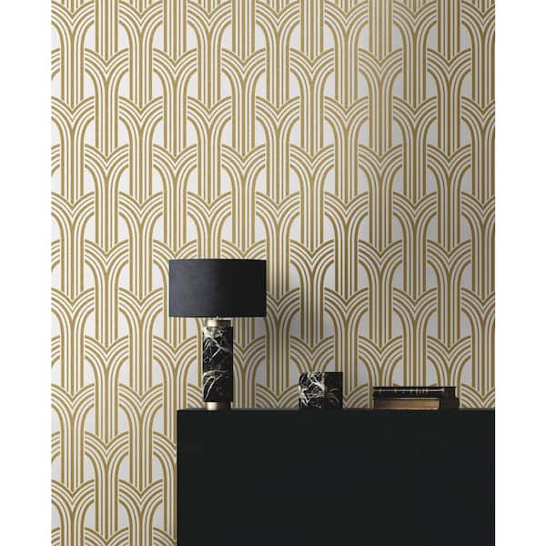 Graham Brown Art Deco Gold and Pearl Wallpaper