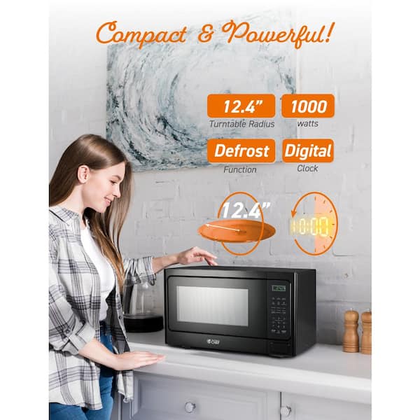 BLACK+DECKER EM031MB11 Digital Microwave Oven with Turntable Push-Button  Door, Child Safety Lock, 1000W, 1.1cu.ft, Black & Stainless Steel, 1.1 Cu.ft