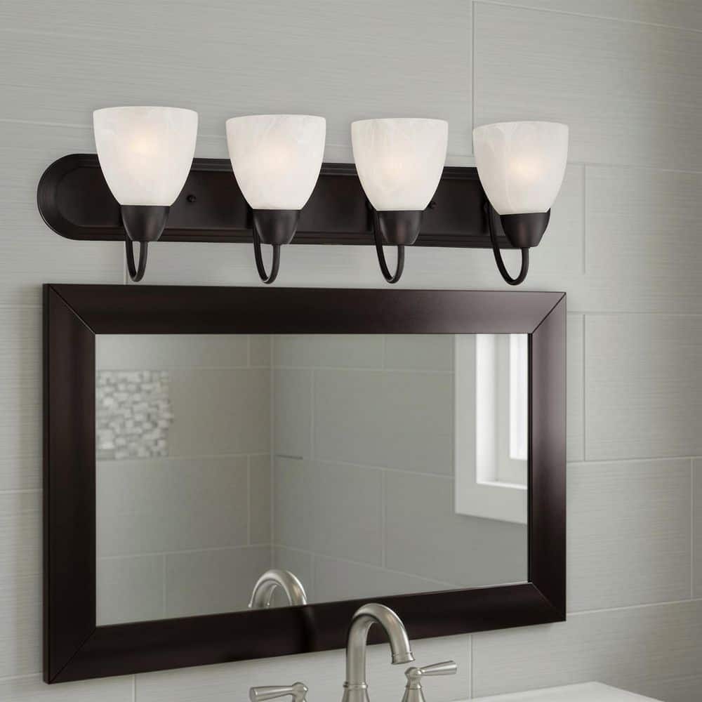 Torino 30 in. 4-Light Oil Rubbed Bronze Transitional Vanity Light with Alabaster Glass Shades price history on PriceWatchPro