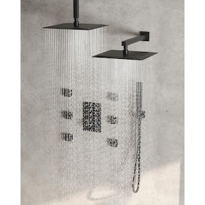 Luxury 15-Spray Wall and Ceiling Mount Triple Fixed and Handheld Dual Shower Head with 6-Jets in Brushed Gold