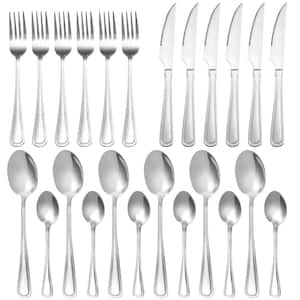 24-Pieces of Modern Silver Stainless Steel Dinner Flatware Set (Service for 6)