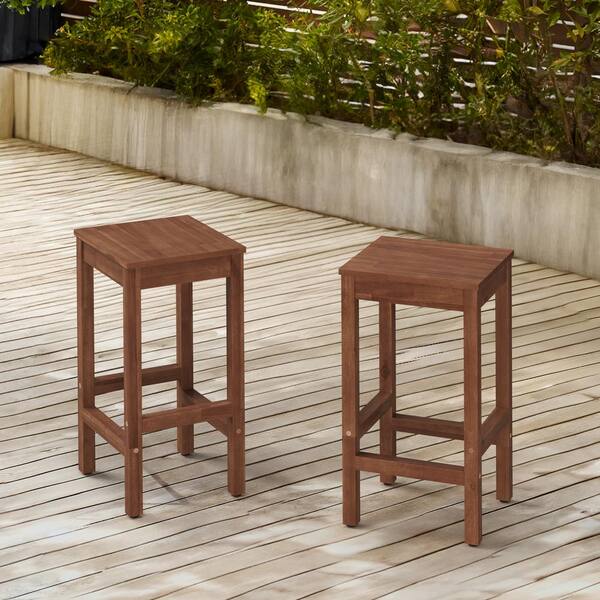 Hotormer 26'' Modern Teak Brown Solid Wood Outdoor Bar Stool