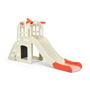 6-In-1 Large Pink 6.25 ft. Slide for Kids Toddler Climber Slide Playset w/Basketball Hoop