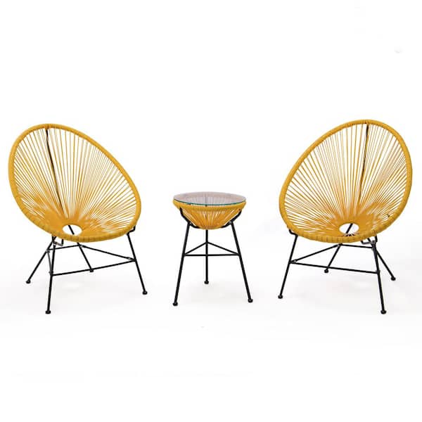 Leisuremod Montara Yellow 3-Piece Wicker Round Outdoor Bistro Set