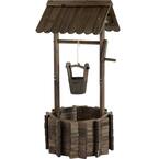 Outdoor Wishing Well Wooden Planter with Hanging Bucket for Garden, Patio and Yard Décor