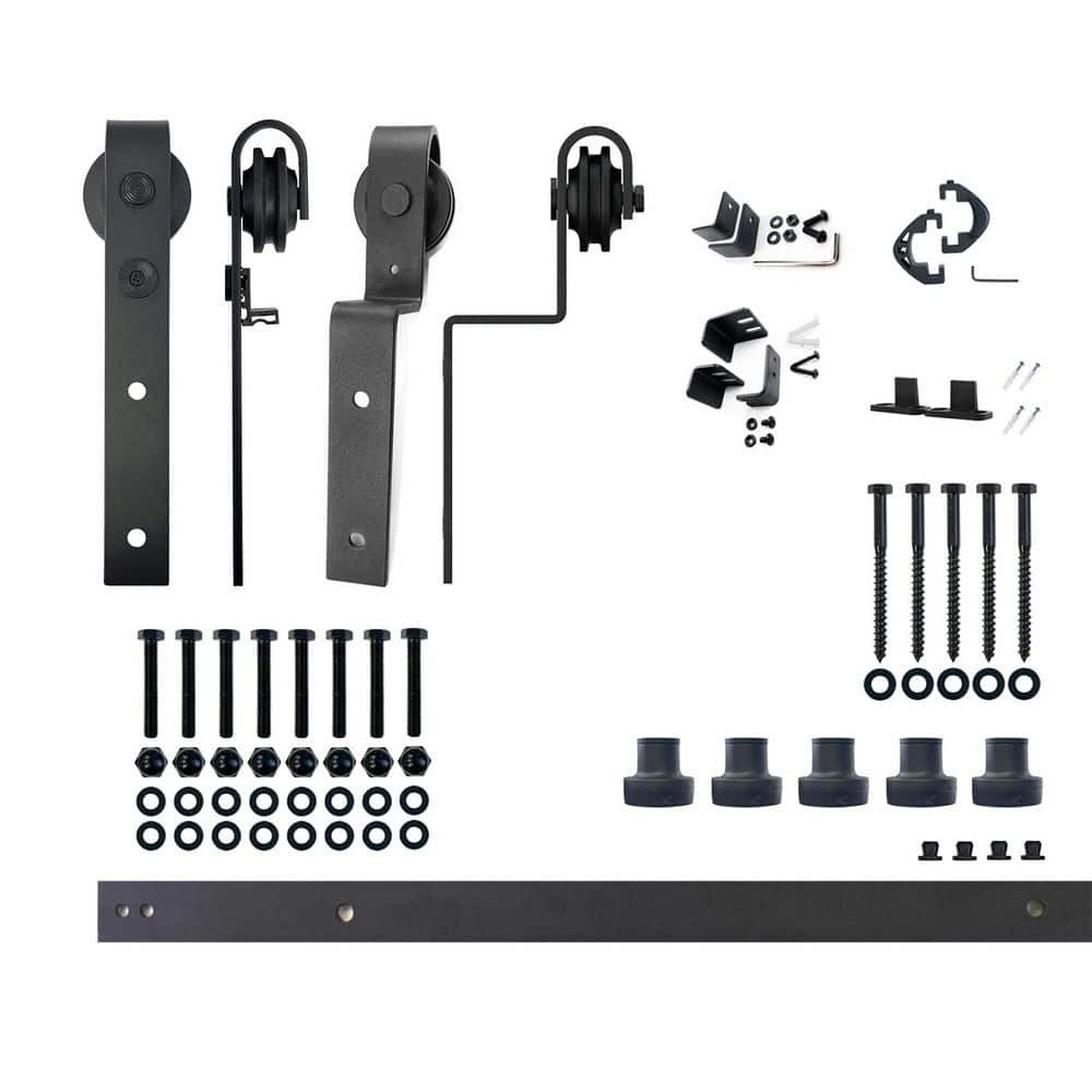 7 ft./84 in. Black Rustic Single Track Bypass Sliding Barn Door Track and Hardware Kit for Double Doors price history on PriceWatchPro