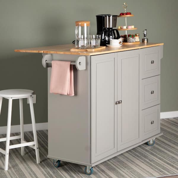 Phi Villa Gray Kitchen Island Ultility, How To Hide Wheels On Kitchen Island