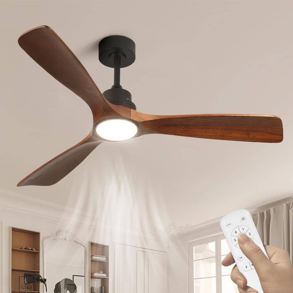 TOZING 52 in. Smart Industrial Indoor LED Wood and Black Semi