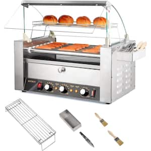 1200-Watt Stainless Steel Hot Dog Maker Indoor Grill 7 Rollers 18 Hot Dog Capacity with Bun Warmer