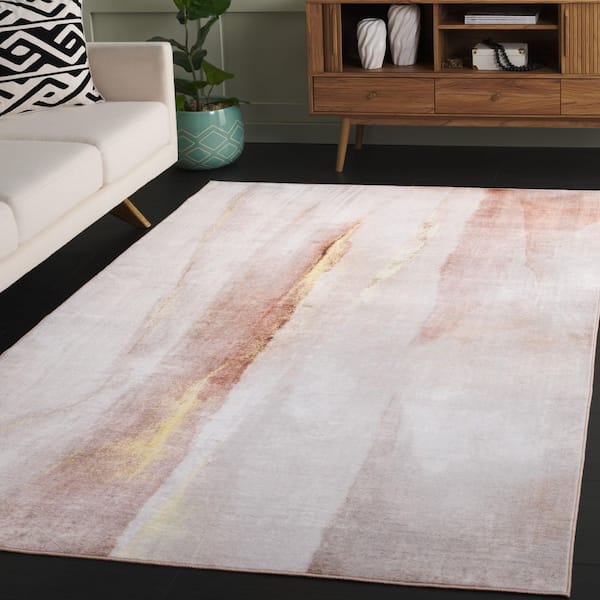 Santa Monica 8 ft. x 10 ft. Beige/Gold Abstract Soft Luxe Washable Area Rug