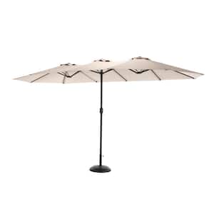 14.8 ft. Steel Double Sided Market Rectangular Large Patio Umbrella with Crank in Khaki (without Stand)