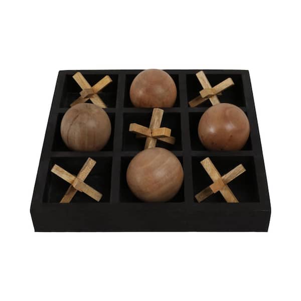 Black 10 in. x 10 in. Wood and Metal Tic Tac Toe Square Board Game