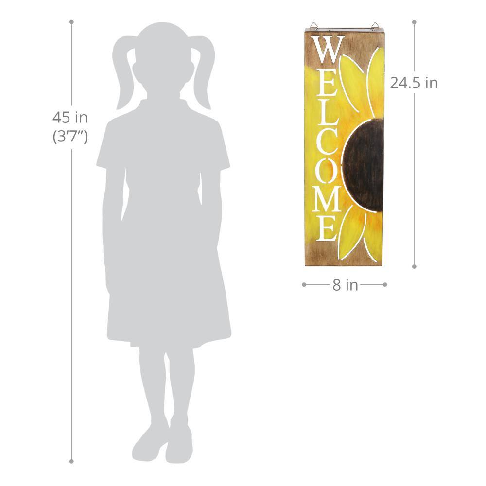 Solar Metal Sunflower Welcome Sign with LED Lights