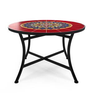 Merida Red Mosaic and Black Metal Outdoor Coffee Table