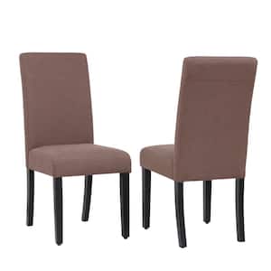 Nina Side Chair Linen Fabric Upholstered Kitchen Dining Chair, Brown (Set of 2)