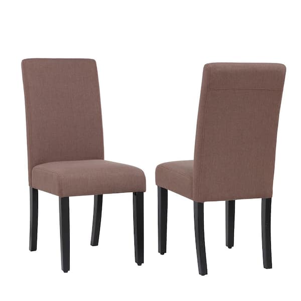 WESTINFURNITURE Nina Side Chair Linen Fabric Upholstered Kitchen Dining Chair, Brown (Set of 2)