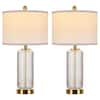 Rottogoon 26'' Modern Clear Glass Table Lamps Set of 2,3-Way Dimmable Bedside Lamps with USB A+C Ports& Touch Control for Bedroom WTLP479AN2