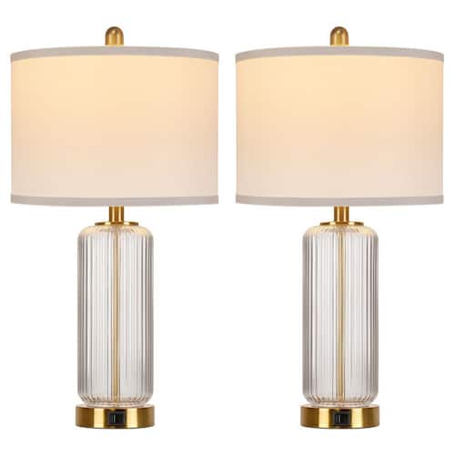 26'' Modern Clear Glass Table Lamps Set of 2,3-Way Dimmable