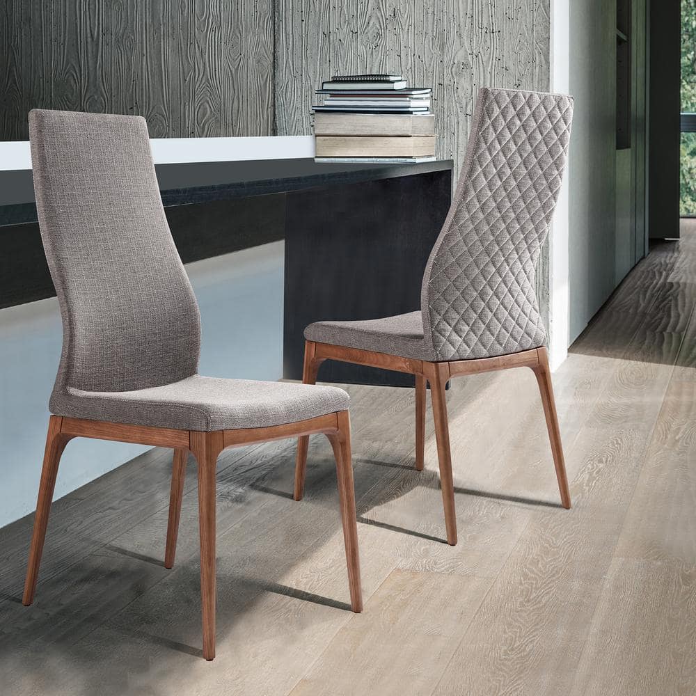 Parker 19'' Gray Fabric and Walnut Wood Mid-Century Side Chair