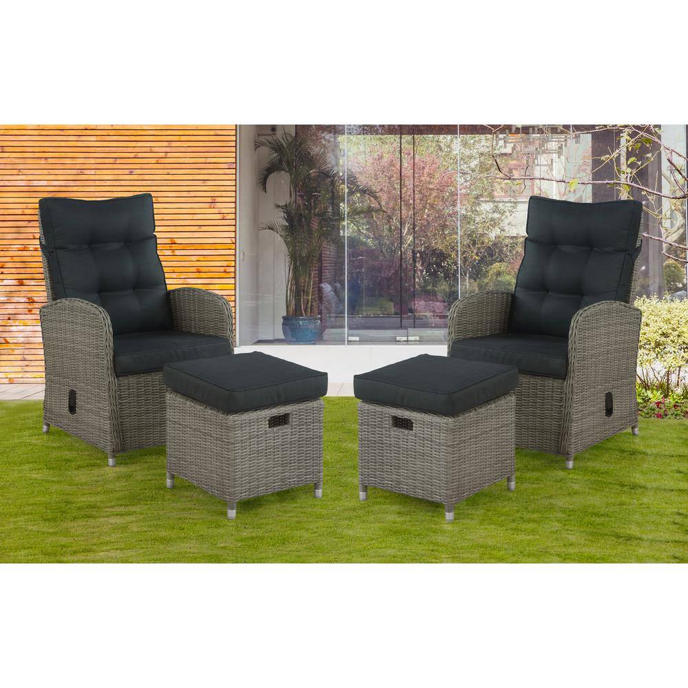 Gray Monaco 40'' All-Weather Wicker Outdoor Recliner with Ottoman