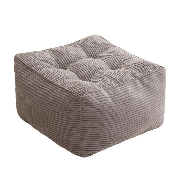 Grey Corduroy Upholstered Square Foam-Filled Pouf Ottoman with